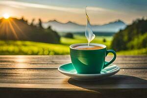 koffie kop Aan de tafel. ai-gegenereerd foto