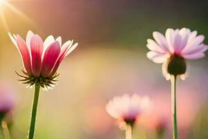 roze bloemen in de zon. ai-gegenereerd foto