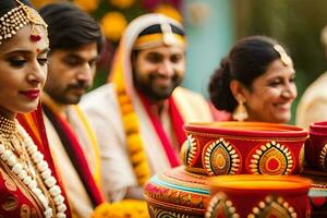 Indisch bruiloft ceremonie in Indië. ai-gegenereerd foto