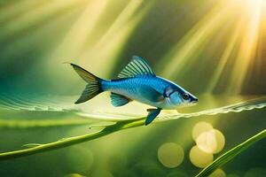 een vis is zwemmen in de water met zonlicht schijnt. ai-gegenereerd foto