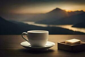 koffie, de bergen, de zonsopkomst, de bergen, de zonsopkomst, de bergen, de. ai-gegenereerd foto