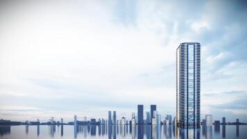 hoogbouw gebouw in de stad met reflectie en kopiëren ruimte, achtergrond 3d renderen foto