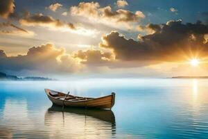 de boot Aan de meer. ai-gegenereerd foto