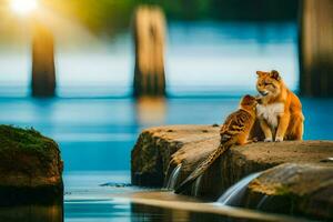 foto behang de lucht, water, dieren, de zon, de dieren, de dieren, de. ai-gegenereerd