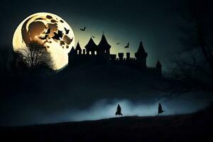 halloween kasteel, kasteel, kasteel halloween, halloween, kasteel, kasteel hal. ai-gegenereerd foto