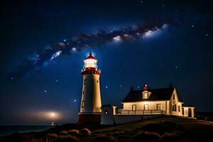 de vuurtoren Bij kaap punt, nieuw Zeeland. ai-gegenereerd foto