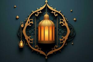 eid mubarak en Ramadan kareem groeten met Islamitisch lantaarn en moskee. eid al fitr achtergrond. eid al fitr achtergrond van venster concept door ai gegenereerd foto