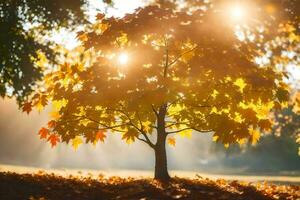 herfst boom in de zon. ai-gegenereerd foto