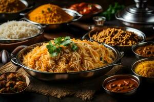 Indisch voedsel is een populair schotel in Indië. ai-gegenereerd foto