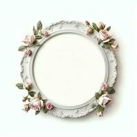 romantisch boeket van blanco bloemen roze bloesems met kopiëren ruimte. natuurlijk bloemen roos kader lay-out concept door ai gegenereerd foto