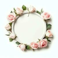 romantisch boeket van blanco bloemen roze bloesems met kopiëren ruimte. natuurlijk bloemen roos kader lay-out concept door ai gegenereerd foto