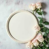 romantisch boeket van blanco bloemen roze bloesems met kopiëren ruimte. natuurlijk bloemen roos kader lay-out concept door ai gegenereerd foto