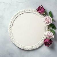 romantisch boeket van blanco bloemen roze bloesems met kopiëren ruimte. natuurlijk bloemen roos kader lay-out concept door ai gegenereerd foto