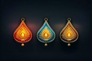 gelukkig diwali of deepavali traditioneel Indisch festival met klei diya olie lamp. Indisch Hindoe festival van licht symbool met kaars en licht. klei diya lamp lit gedurende diwali viering door ai gegenereerd foto