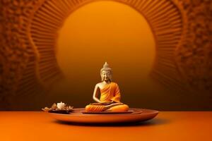 een Boeddha zit in in vesak Boeddha purnima dag met kopiëren ruimte. achtergrond voor vesak festival dag concept. vesak viering dag groeten concept door ai gegenereerd foto