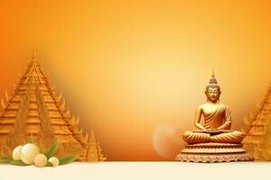 een Boeddha zit in in vesak Boeddha purnima dag met kopiëren ruimte. achtergrond voor vesak festival dag concept. vesak viering dag groeten concept door ai gegenereerd foto
