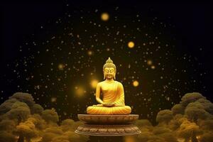 een Boeddha zit in in vesak Boeddha purnima dag met kopiëren ruimte. achtergrond voor vesak festival dag concept. vesak viering dag groeten concept door ai gegenereerd foto