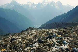 milieu probleem plastic vuilnis of uitschot in de berg van globaal opwarming. verontreiniging concept door ai gegenereerd foto