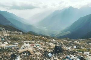 milieu probleem plastic vuilnis of uitschot in de berg van globaal opwarming. verontreiniging concept door ai gegenereerd foto