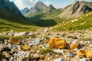 milieu probleem plastic vuilnis of uitschot in de berg van globaal opwarming. verontreiniging concept door ai gegenereerd foto