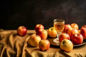 traditioneel voedsel van Joods nieuw jaar vakantie van traditie of geloof. Rosh hashanah met kopiëren ruimte concept door ai gegenereerd foto