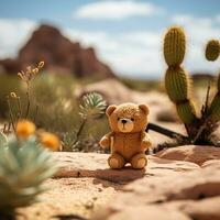 teddy beer De volgende naar een cactus nagerecht, generatief ai foto