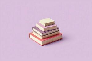 een boek stapel dichtbij omhoog Aan een tafel. voorkant visie stapel boek. voor festival van wereld boek dag, nationaal boek dag of nationaal onderwijs dag. stack van kleurrijk boeken Aan wit achtergrond door ai gegenereerd foto