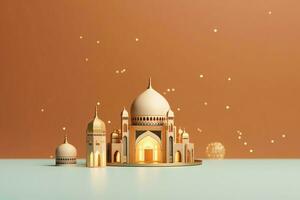 eid mubarak en Ramadan kareem groeten met kopiëren ruimte. eid al fitr Islamitisch lantaarn en moskee concept door ai gegenereerd foto