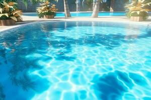 mooi buitenshuis zwemmen zwembad in luxe hotel toevlucht met blauw lucht voor vrije tijd kom tot rust en vakantie concept door ai gegenereerd foto