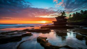 oude pura ulun danu bratan, besakih of beroemd Hindoe tempel en toerist in Bali eiland Bij zonsopkomst concept door ai gegenereerd foto