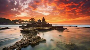 oude pura ulun danu bratan, besakih of beroemd Hindoe tempel en toerist in Bali eiland Bij zonsopkomst concept door ai gegenereerd foto