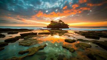 oude pura ulun danu bratan, besakih of beroemd Hindoe tempel en toerist in Bali eiland Bij zonsopkomst concept door ai gegenereerd foto