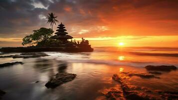 oude pura ulun danu bratan, besakih of beroemd Hindoe tempel en toerist in Bali eiland Bij zonsopkomst concept door ai gegenereerd foto