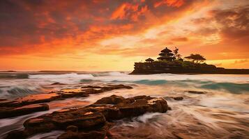 oude pura ulun danu bratan, besakih of beroemd Hindoe tempel en toerist in Bali eiland Bij zonsopkomst concept door ai gegenereerd foto