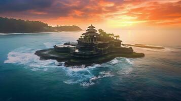 oude pura ulun danu bratan, besakih of beroemd Hindoe tempel en toerist in Bali eiland Bij zonsopkomst concept door ai gegenereerd foto