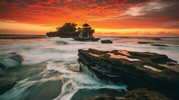 oude pura ulun danu bratan, besakih of beroemd Hindoe tempel en toerist in Bali eiland Bij zonsopkomst concept door ai gegenereerd foto