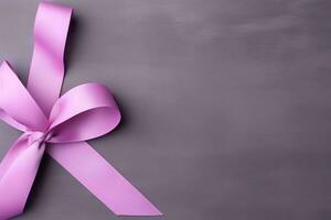 roze of Purper lint net zo borst kanker of epilepsie bewustzijn symbool en kopiëren ruimte. wereld kanker dag concept door ai gegenereerd foto
