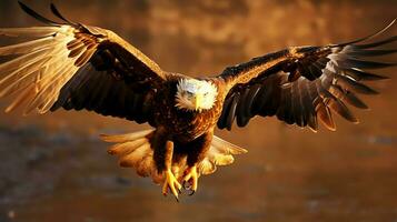 adelaar vrij vliegend onder de zonlicht en blauw lucht. roofzuchtig vogel jacht- in safari oosten- Afrika concept door ai gegenereerd foto