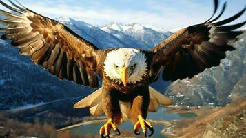 adelaar vrij vliegend onder de zonlicht en blauw lucht. roofzuchtig vogel jacht- in safari oosten- Afrika concept door ai gegenereerd foto