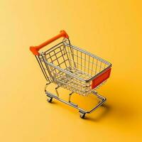 samenstelling van boodschappen doen kar of trolley met geschenk dozen of Tassen. cyber maandag verkoop of boodschappen doen dag concept door ai gegenereerd foto