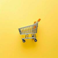 samenstelling van boodschappen doen kar of trolley met geschenk dozen of Tassen. cyber maandag verkoop of boodschappen doen dag concept door ai gegenereerd foto