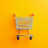 samenstelling van boodschappen doen kar of trolley met geschenk dozen of Tassen. cyber maandag verkoop of boodschappen doen dag concept door ai gegenereerd foto