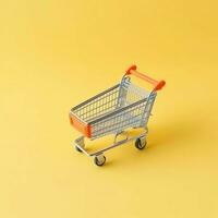 samenstelling van boodschappen doen kar of trolley met geschenk dozen of Tassen. cyber maandag verkoop of boodschappen doen dag concept door ai gegenereerd foto