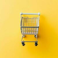 samenstelling van boodschappen doen kar of trolley met geschenk dozen of Tassen. cyber maandag verkoop of boodschappen doen dag concept door ai gegenereerd foto