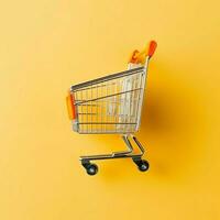 samenstelling van boodschappen doen kar of trolley met geschenk dozen of Tassen. cyber maandag verkoop of boodschappen doen dag concept door ai gegenereerd foto