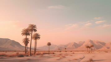 palm bomen in de woestijn Bij zonsondergang foto