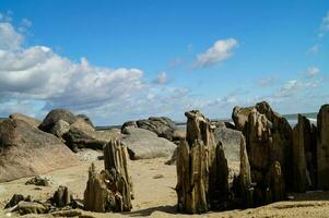 impressies van de eindeloos strand Bij de noordelijk zee in blavand Denemarken foto