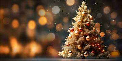 Kerstmis boom decoratie met lichten bokeh wazig achtergrond, ai genereren foto