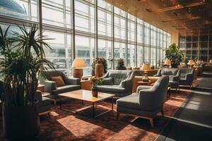 luchthaven lounge met comfortabel zitplaatsen foto