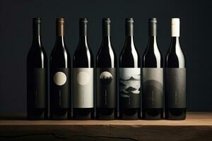 mockup van elegant wijn fles Aan een minimalistische studio achtergrond foto